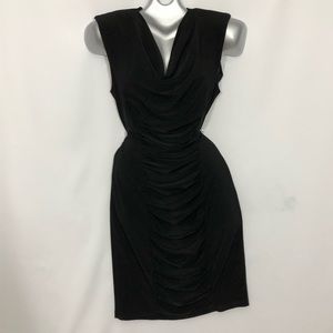 KOMAROV VINTAGE shoulder pads ruching midi dress